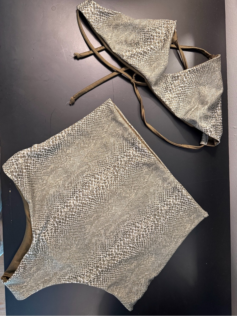 Snakeskin Print Bikini Set in Olive Taupe